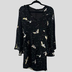 100% Silk Twinkle by Wenlan New York Bird Design Batwing Mini Dress Sz 4